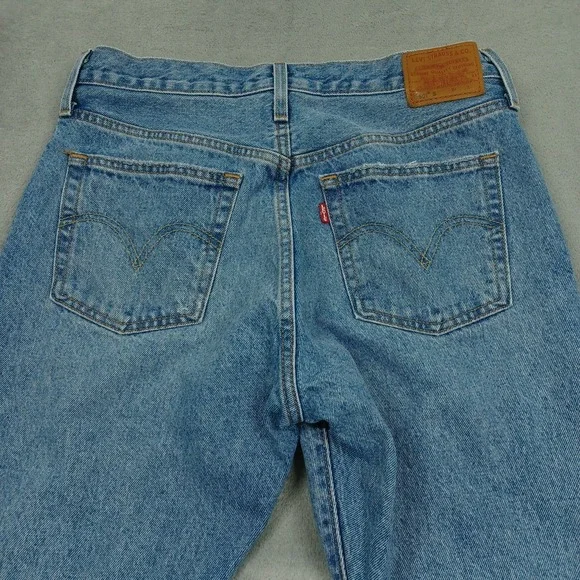 Levis 501 Jeans Womens 29 Blue Denim Premium Button Fly Straight Casual Distress - Picture 7 of 10